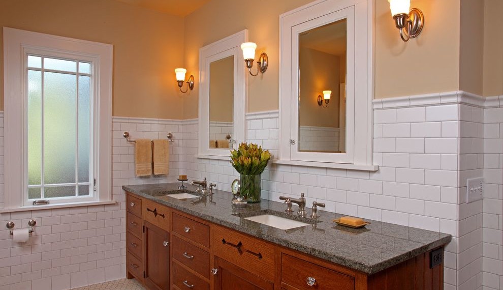 Medicine Cabinets Recessed Craftsman Bathroom with Oak