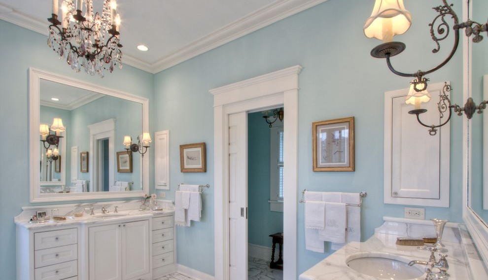 Medicine Cabinets Recessed Farmhouse Bathroom with Light Blue Walls