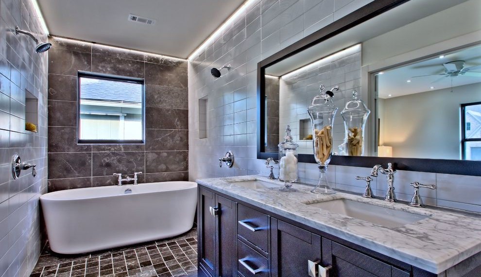 Medicine Cabinets Recessed Modern Bathroom with Marble Countertop
