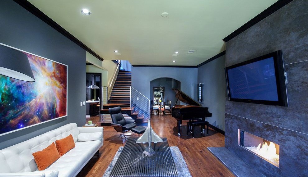 Metal Picnic Tables Contemporary Family Room with Piano