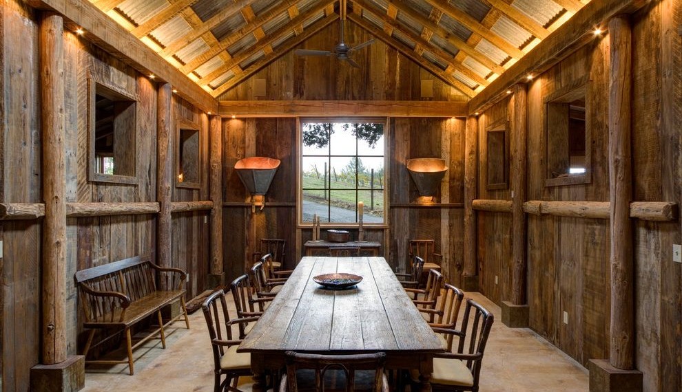 Metal Picnic Tables Farmhouse Dining Room with Barn