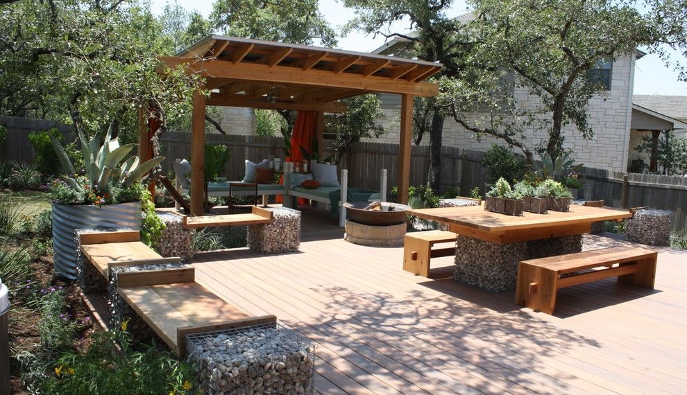 Metal Picnic Tables Modern Patio with Fire Pits