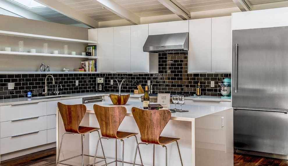 Mid Century Credenza Contemporary Kitchen with Mid Century Modern Stools