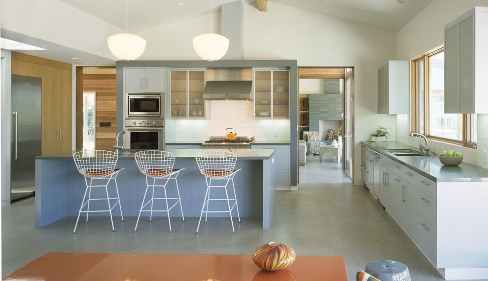 Mid Century Modern Armchair Contemporary Kitchen with Sloped Ceiling