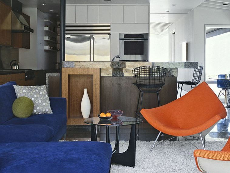 Mid Century Modern Armchair Midcentury Family Room with Sectional Sofa