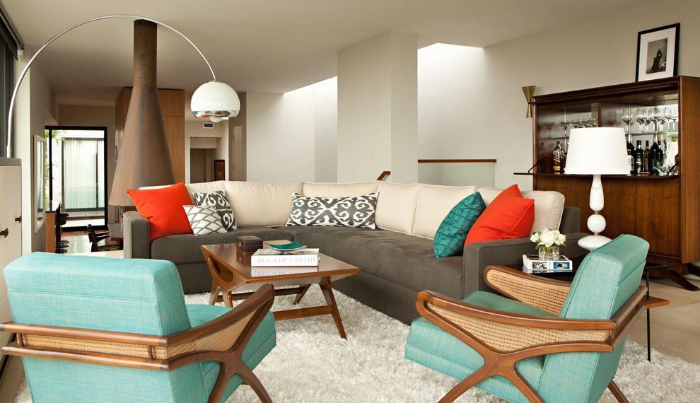 Mid Century Modern Armchair Modern Living Room with Gray Sofa