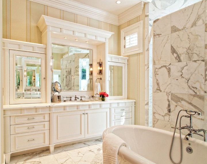 Mirrored Bathroom Vanity Tropical Bathroom with Makeup Mirrors