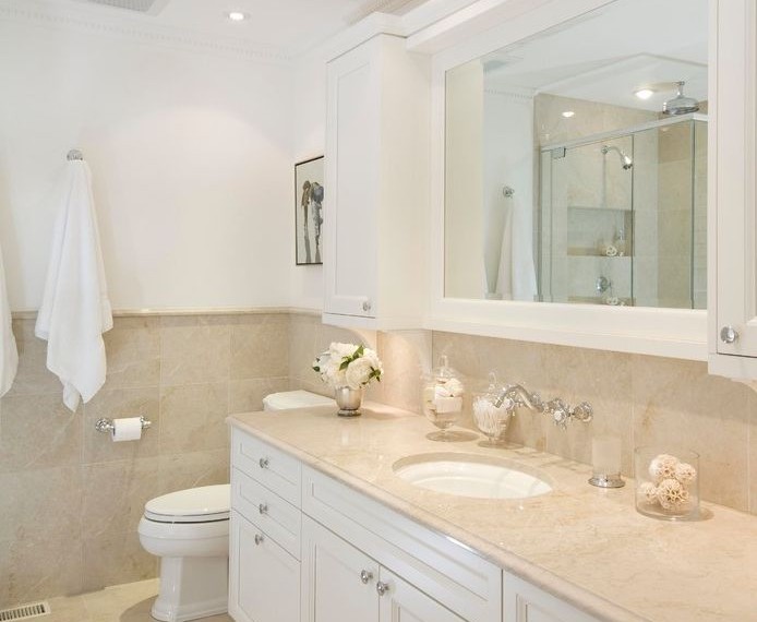 Moen Faucet Repair Traditional Bathroom with White Vanity