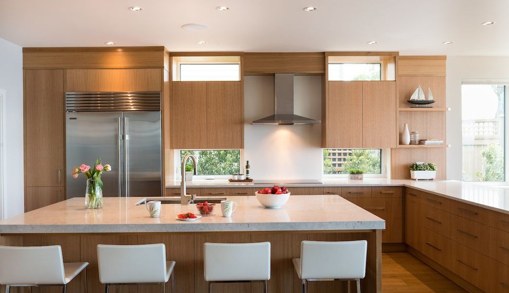 Moen Faucets Contemporary Kitchen with Slab Flat Panel Door