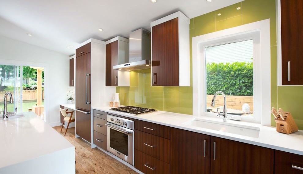 Moen Faucets Midcentury Kitchen with White Countertop