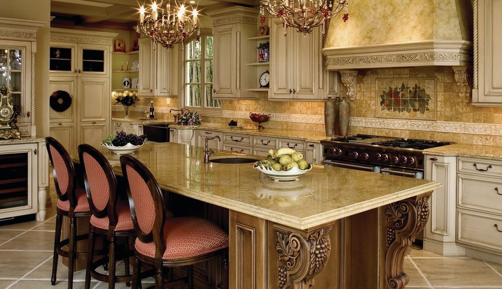 Nest Smoke Alarm Mediterranean Kitchen with Coffered Ceiling