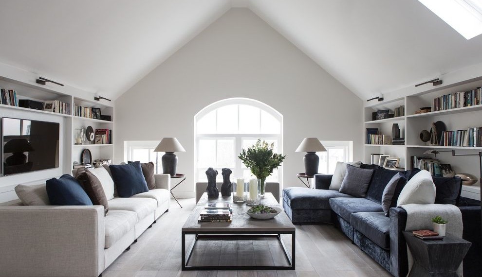 Nest Smoke Detector Contemporary Living Room with Cement Details
