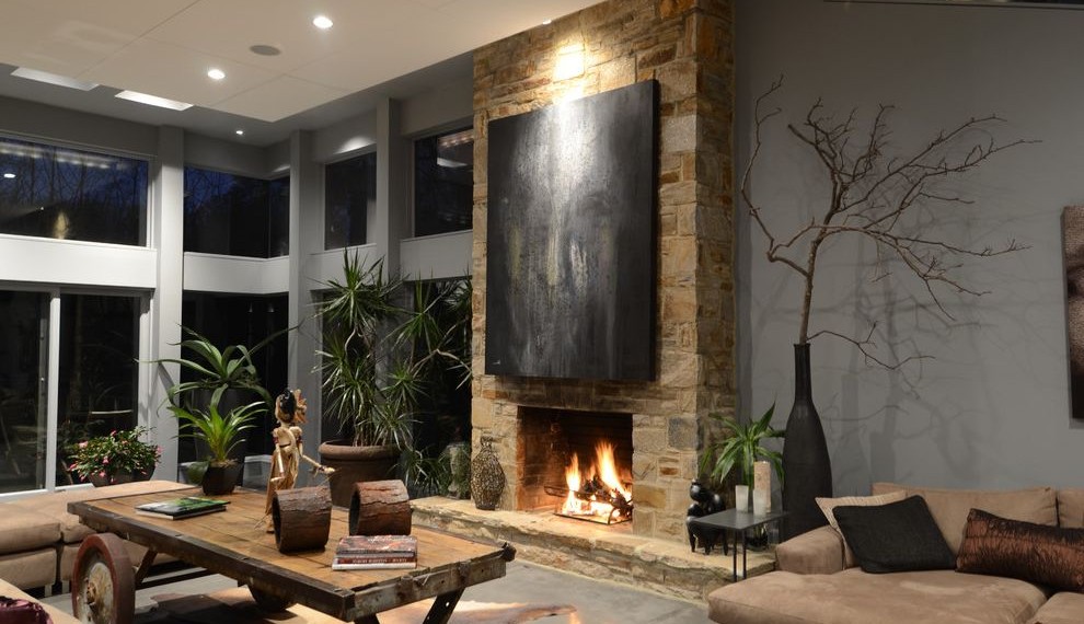 Nest Smoke Detector Contemporary Living Room with Rustic Coffee Table