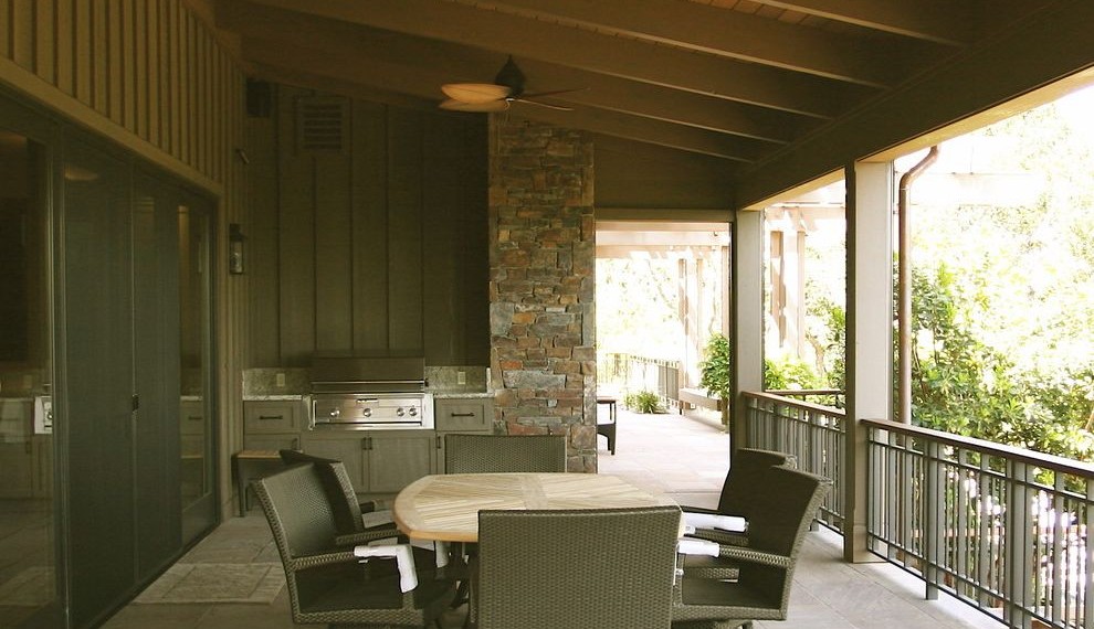 Nest Smoke Detector Rustic Porch with Outdoor Dining