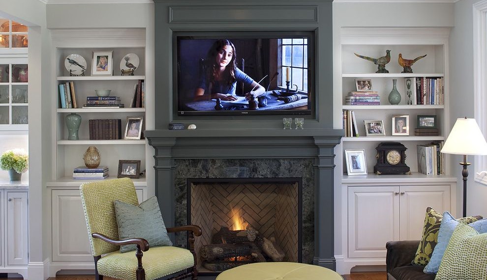 Nest Smoke Detector Traditional Family Room with Footed Cabinets