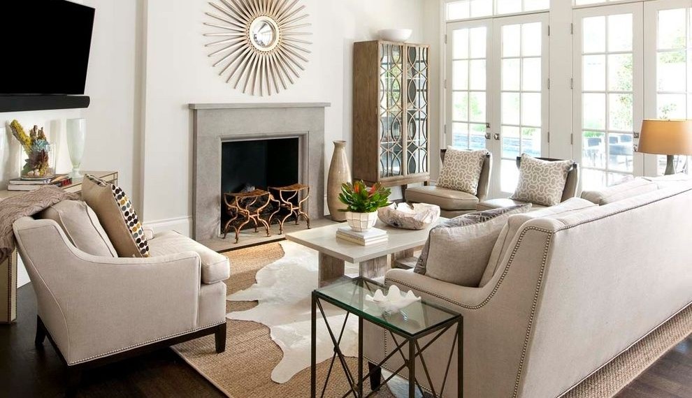 Nest Smoke Detector Traditional Family Room with Mirror