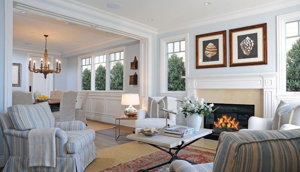 Nicole Miller Area Rugs Beach Style Living Room with White Wainscoting
