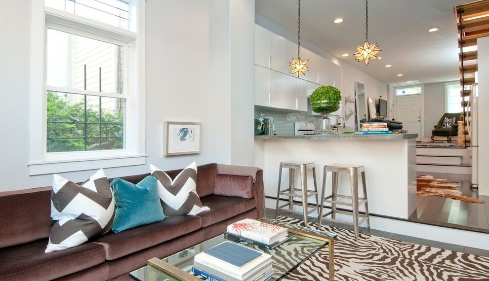 Nicole Miller Area Rugs Transitional Family Room with Chevron Pillows
