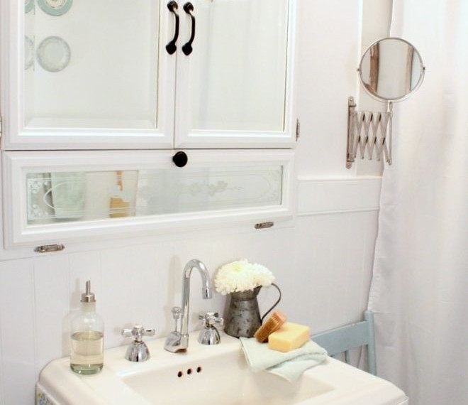 Pegasus Medicine Cabinet Shabby Chic Style Bathroom with Floral Arrangement