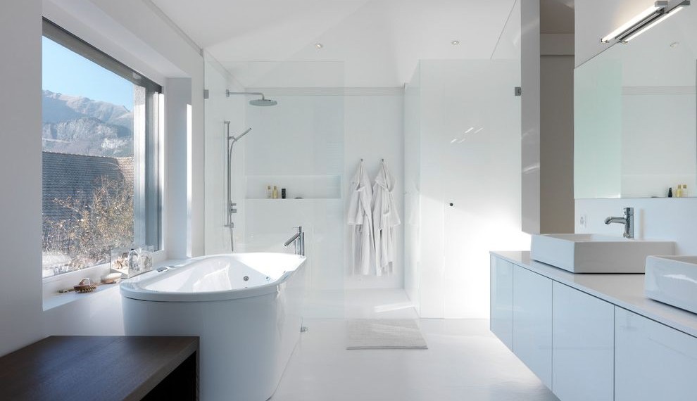 Programmable Thermostats Contemporary Bathroom with White Countertop