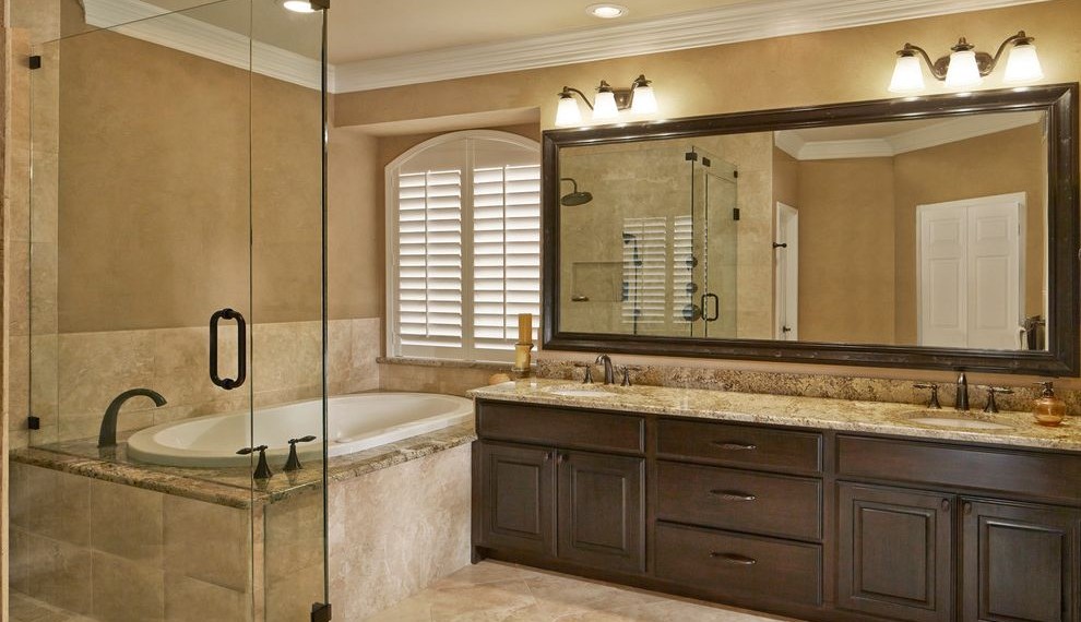 Programmable Thermostats Transitional Bathroom with Dark Wood Vanity