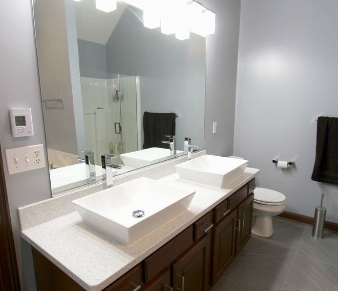 Programmable Thermostats Transitional Bathroom with Rectangle Vessel Sink