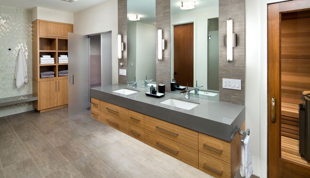Quartz Counters Contemporary Bathroom with Saunas