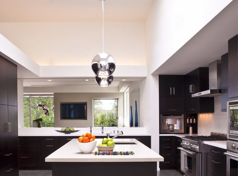 Quartz Counters Contemporary Kitchen with Gray Tile Floor