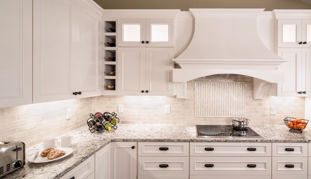 Quartz Counters Transitional Kitchen with Wine Cubby