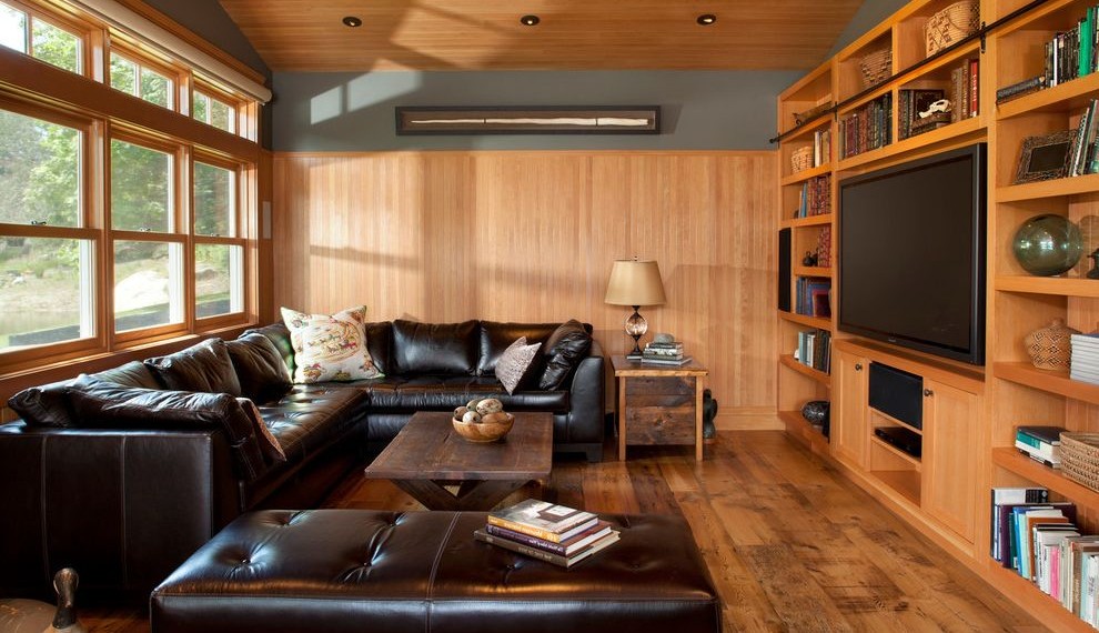 Reclaimed Wood Dresser Traditional Living Room with Dark Wood Coffee Table