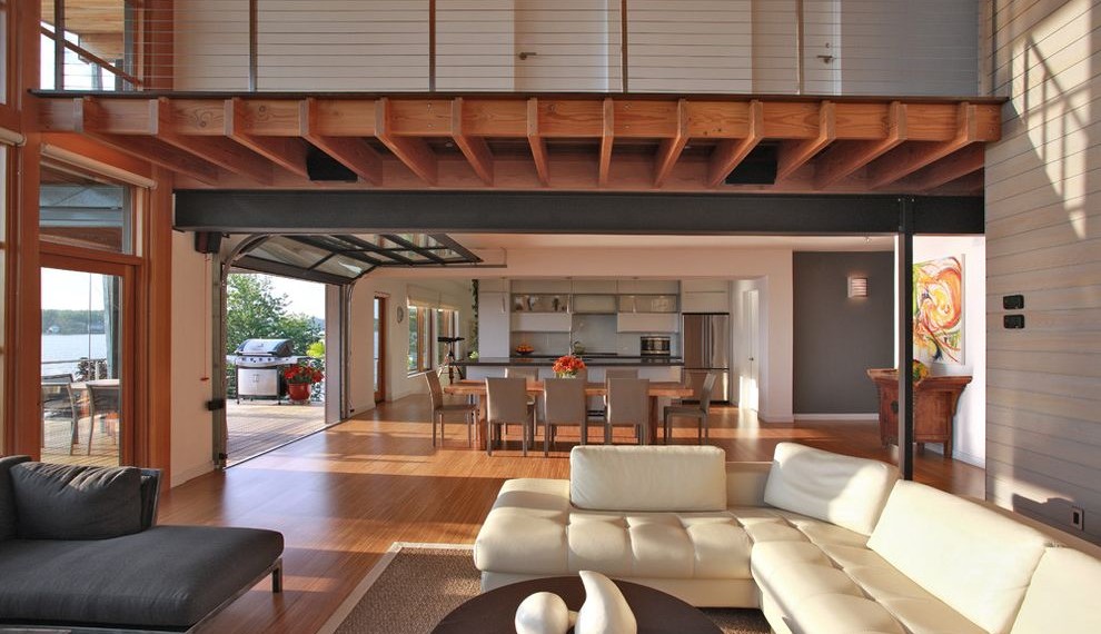 Replace Garage Door Opener Contemporary Living Room with Corner Window