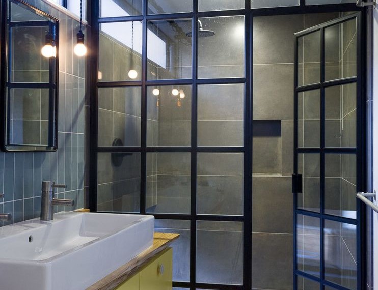 Retrofit Shower System Industrial Bathroom with Unique Shower