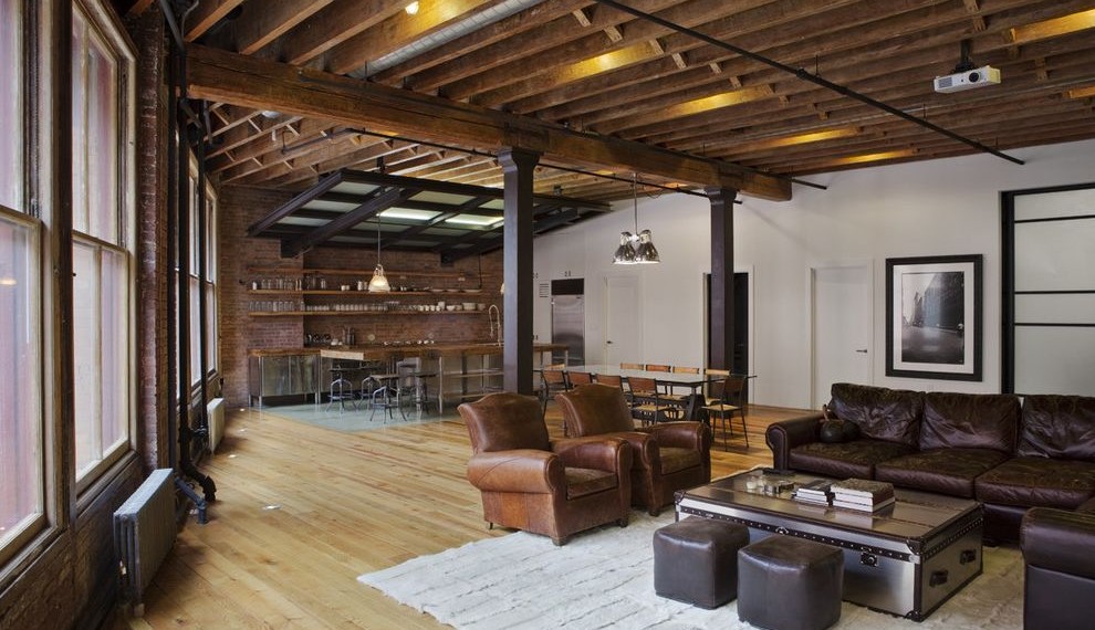 Ridge Vent Installation Industrial Family Room with Exposed