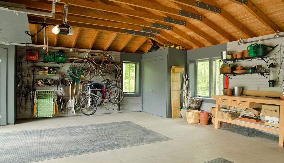Rubber Garage Flooring Traditional Garage with Wall Racks