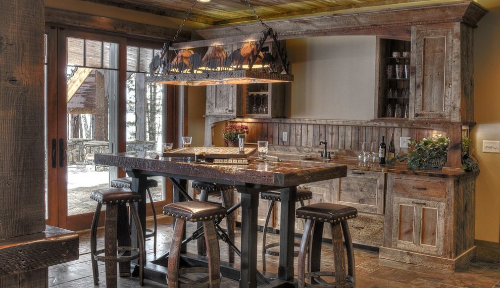 Rustic Bar Lights Rustic Home Bar with Above Cabinet Lighting