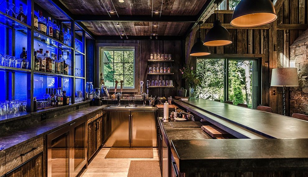 Rustic Bar Lights Rustic Home Bar with Pendant Lights