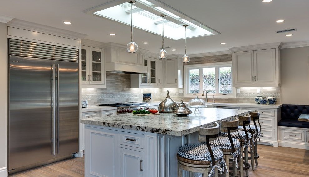 Rustic Bar Lights Transitional Kitchen with Kitchen Island 4 Seats