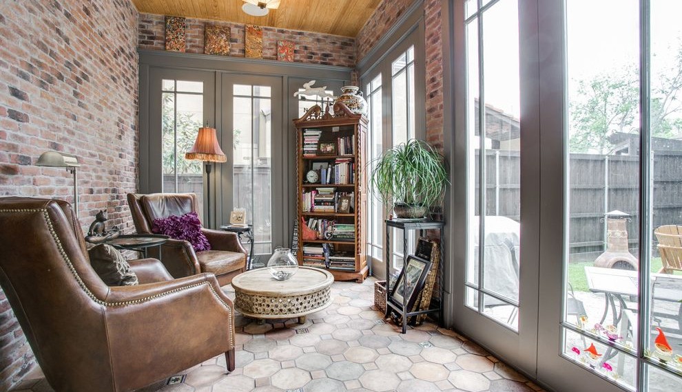 Screened in Gazebo Craftsman Sunroom with Spanish Tile