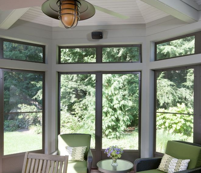 Screened in Gazebo Traditional Porch with White Painted Wood Ceiling