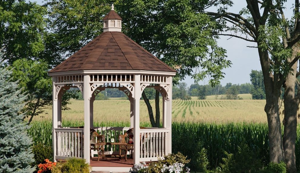 Screened in Gazebo Victorian Patio with Trees