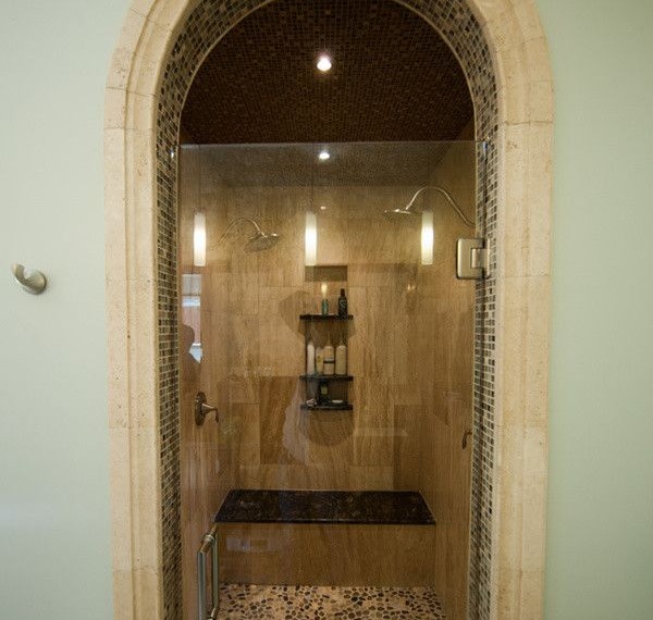 Self Closing Door Hinges Contemporary Bathroom with Mosaic