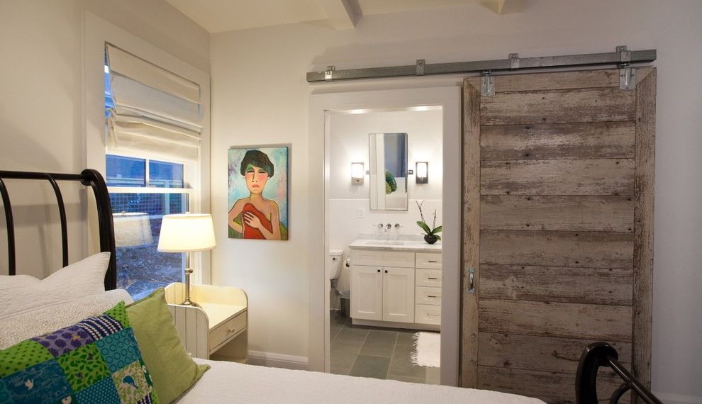 Self Closing Door Hinges Contemporary Bedroom with Tiled Floor