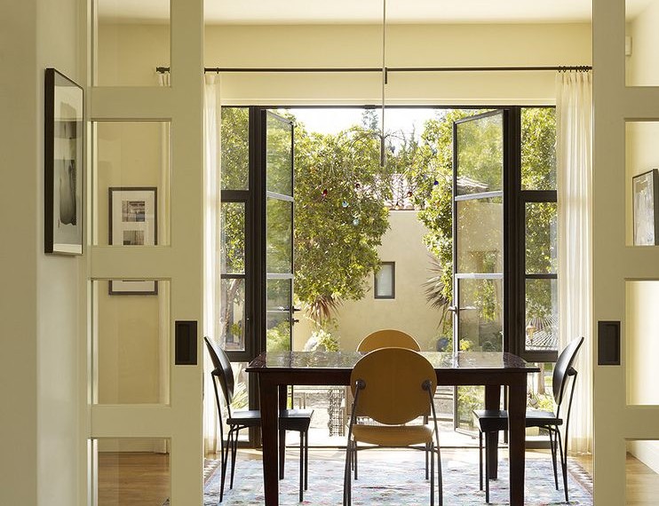 Self Closing Door Hinges Transitional Dining Room with Glass Doors