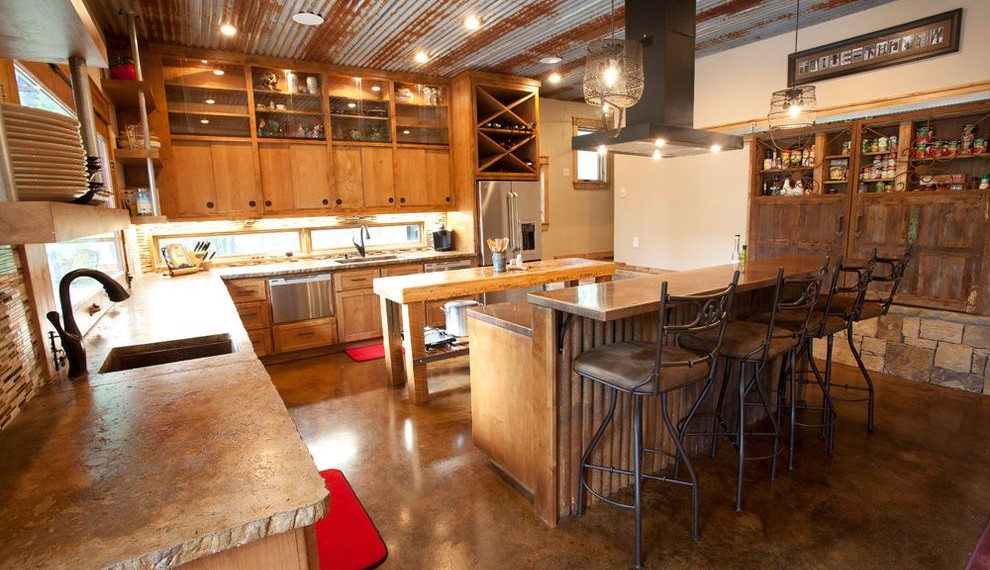 Sheetrock Knife Rustic Kitchen with Alder Cabinets