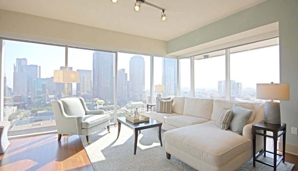 Sheetrock Knife Transitional Living Room with High Rise