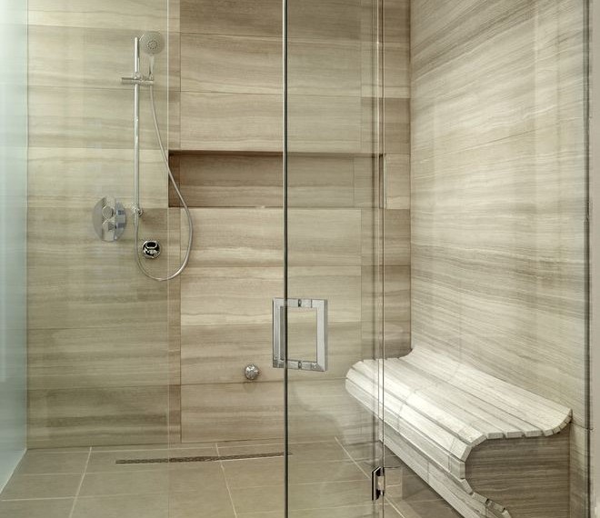 Shower Head with Hose Contemporary Bathroom with Beige Tile Shower