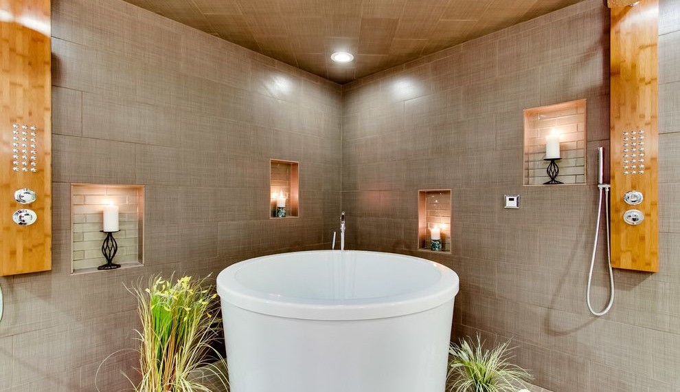 Shower Tub Inserts Beach Style Bathroom with Tiled Bathroom