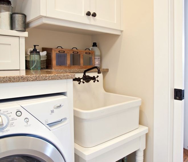 Slop Sink Traditional Laundry Room with Farmhouse Sink