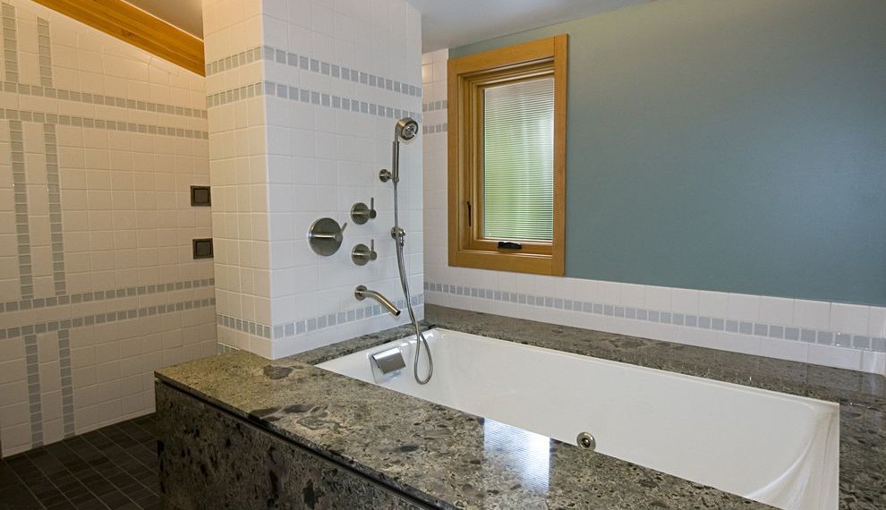 Soundproof Insulation for Walls Contemporary Bathroom with Blue and White Tile