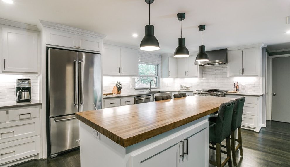 Stainless Steel Oven Transitional Kitchen with White Cabinets